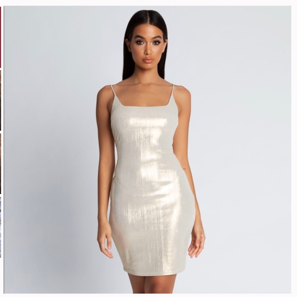 Meshki Midi Dress Gold Metallic Size XS